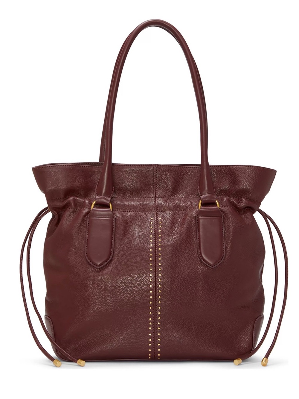 Vince Camuto Cranberry Lakyn Leather Drawstring Tote with Stud Detail
